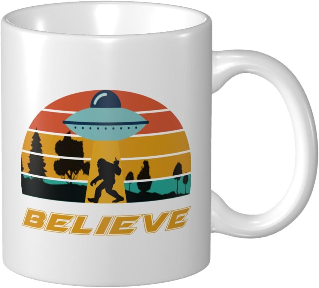 Sasquatch y UFO Alien Believe Bigfoot – Tazas de café, textura elegante y esmalte que se pueden utilizar en oficinas, escuelas, hogar y restaurante,