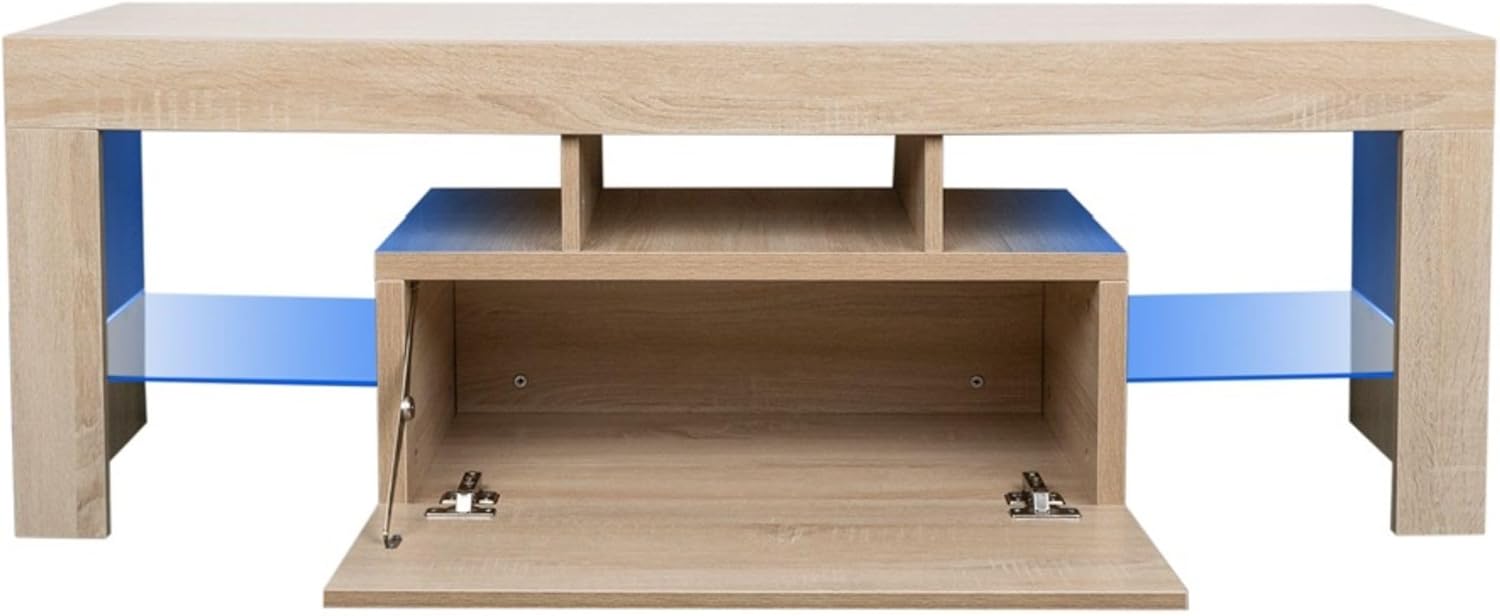 Soporte de TV moderno de granja con luces LED y armario de almacenamiento