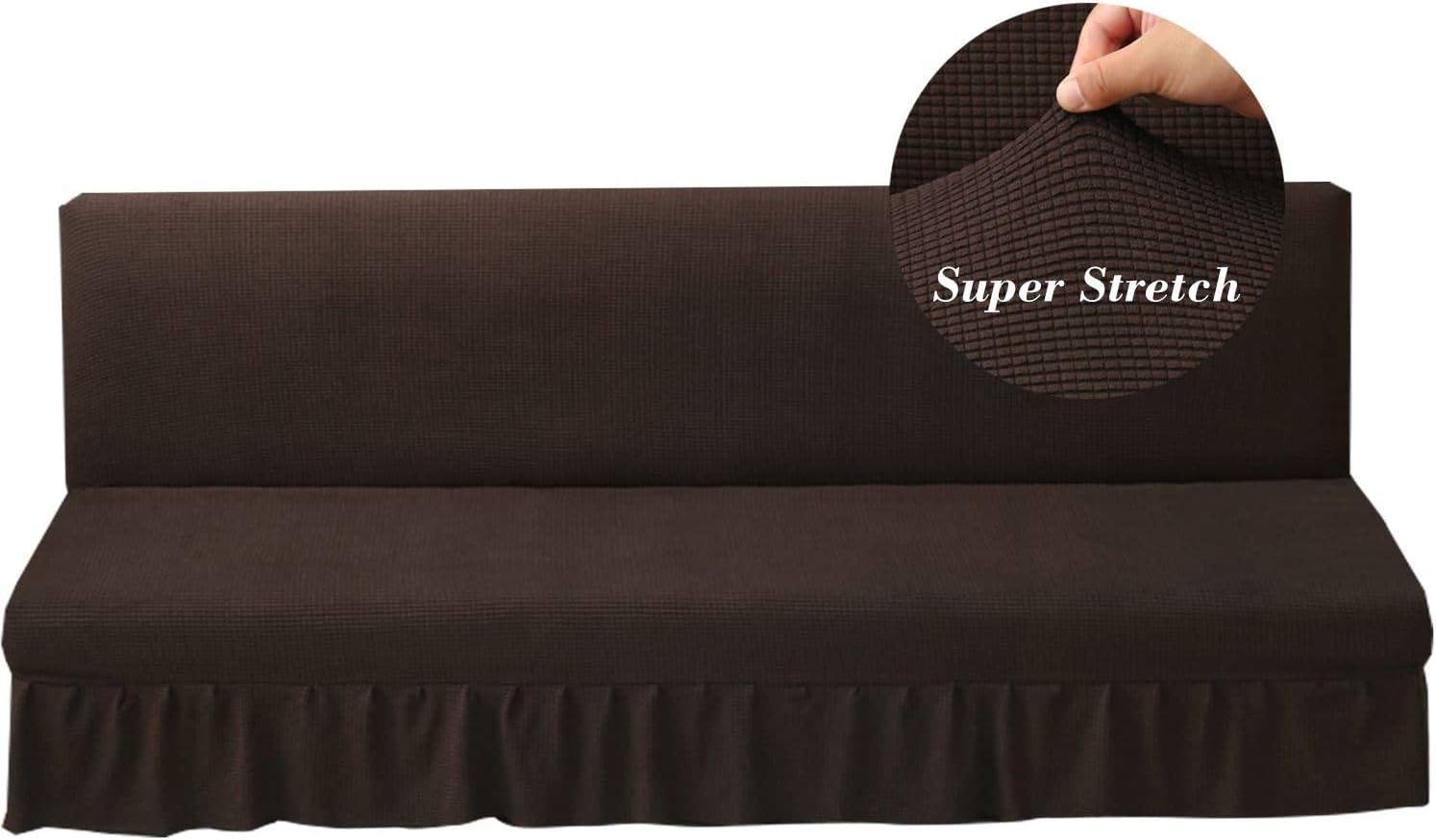 Funda elástica para futón sin brazos con falda de punto jacquard para sofá cama, lavable a máquina, funda de sofá futón, protector de muebles con