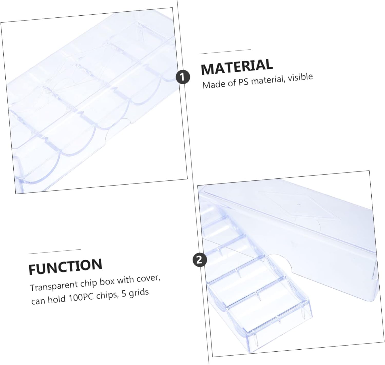 LABRIMP Contenedor de almacenamiento de 5 compartimentos de plástico, caja de chips, contenedor transparente, caja organizadora transparente para