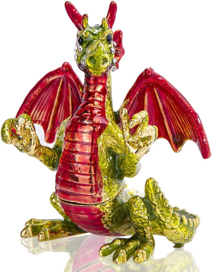 YU FENG Lindas cajas de baratijas de pterosaurio rojo con bisagras de cristal con joyas de dinosaurio figuras de animales de joyería expositor
