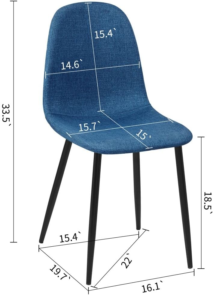 FurnitureR Juego de 4 sillas de comedor de tela para cocina con patas de metal para sala de estar, restaurante, sala de estudio, color azul