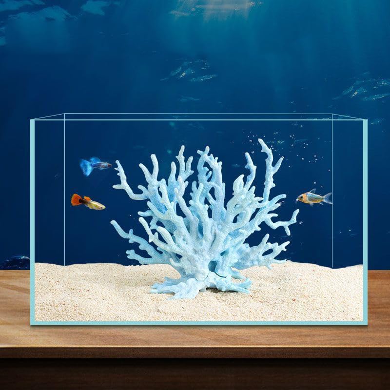 AnRui Adorno de coral para acuario, decoración de arrecife de coral, plantas de acuario artificiales, paisaje, pecera, accesorios, decoración, azul