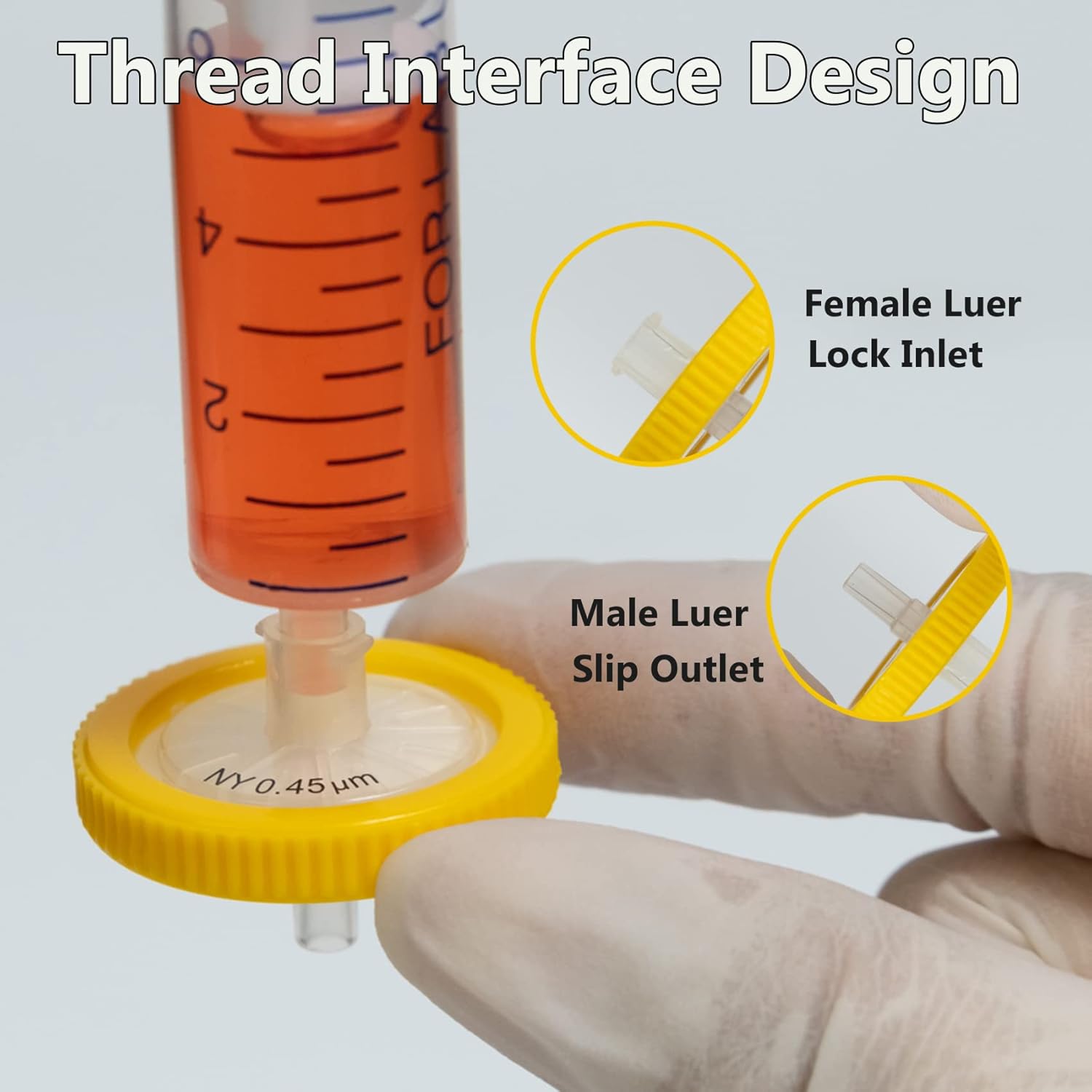 filtros de jeringa, filtración hidrofílica de nailon, 0,22 um micrón, tamaño de poro, 0.984 in, diámetro de membrana, disco de membrana de nailon de