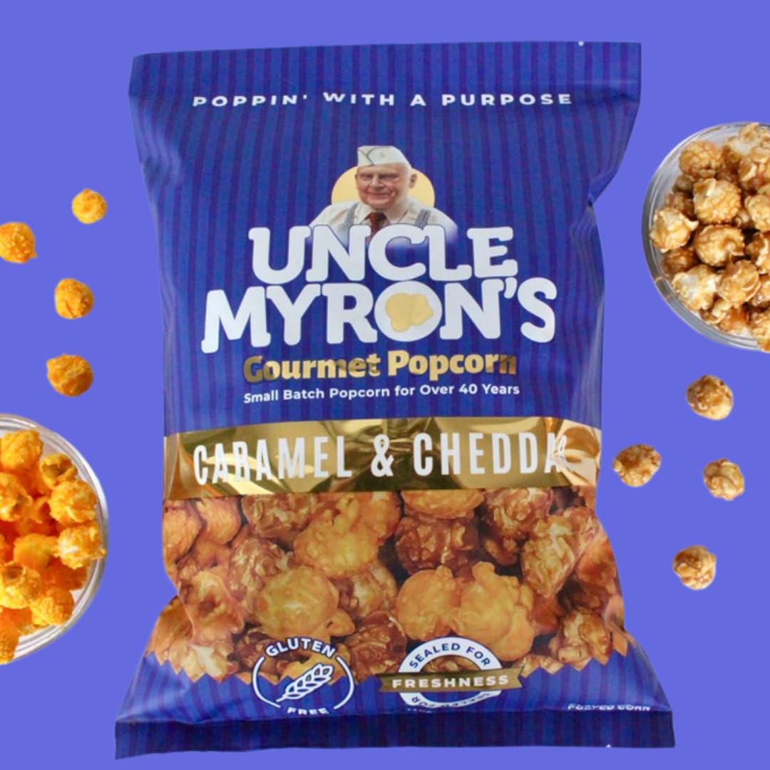 Uncle Myron’s Mezcla de palomitas de maíz, 11.0 onzas, palomitas gourmet de queso y caramelo, sin gluten, aperitivos dulces y salados, mezcla de