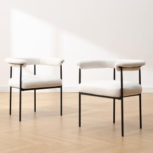 LukeAlon Juego de 2 sillas de comedor Sherpa, sillas de cocina tapizadas con respaldo abierto con patas de metal negro, respaldo curvado, sillas de LukeAlon Juego de 2 sillas de comedor Sherpa, sillas de cocina tapizadas con respaldo abierto con patas de metal negro, respaldo curvado, sillas de