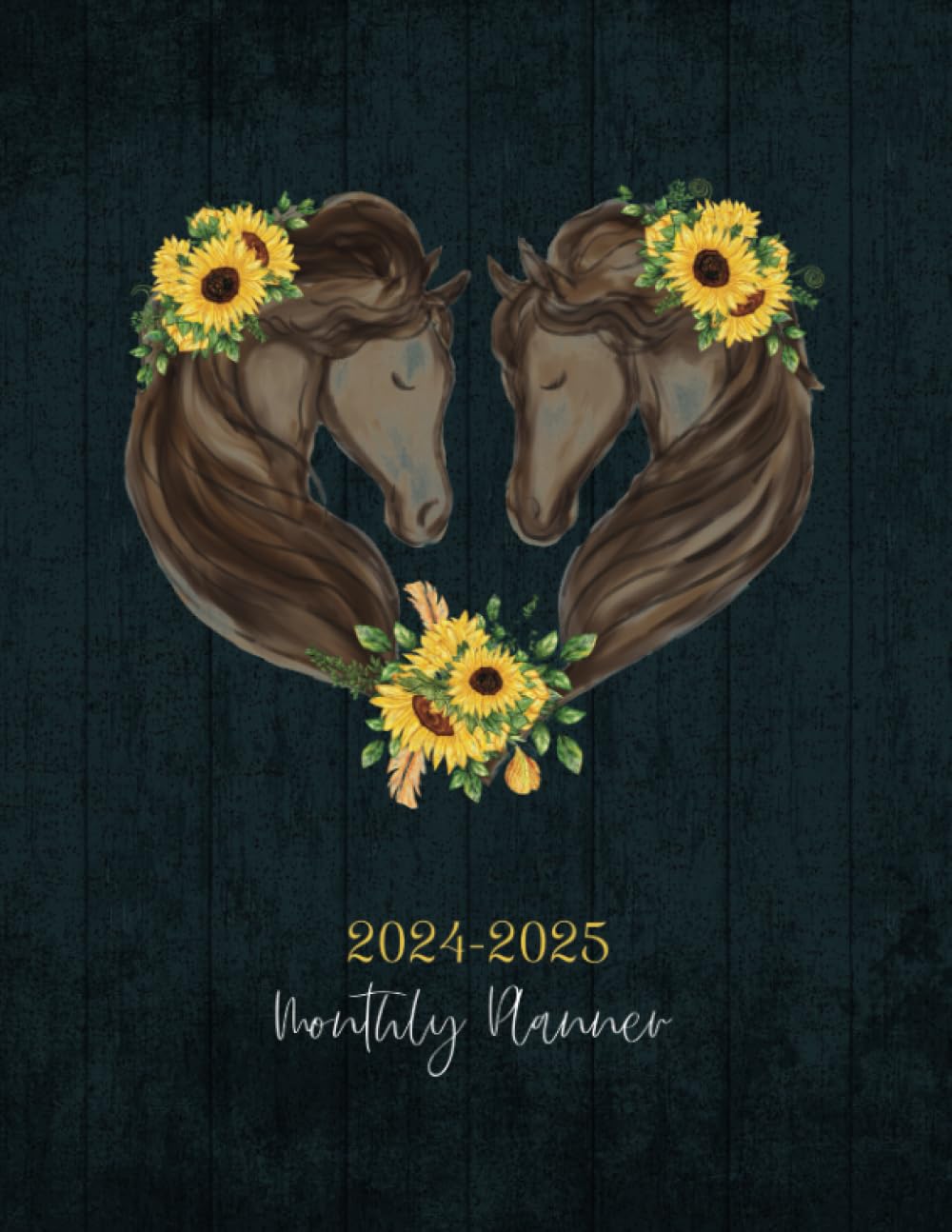 2024-2025 2 Year Monthly Planner Calendar And Scheduler With Feminine Horses And Sunflowers Cover