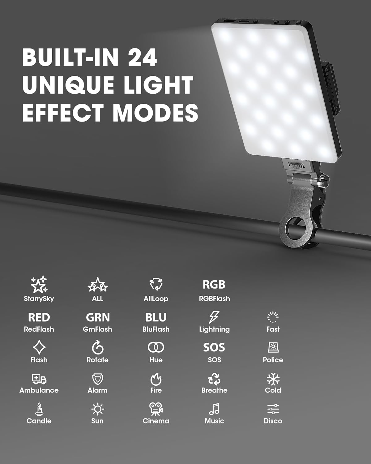 MAXTOP Luz de teléfono, luz de video RGB portátil para selfie para iPhone, iPad, cámara, clip frontal y trasero, batería de 2000 mAh, CRI 95+,