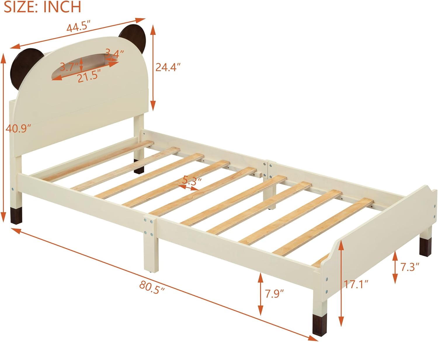 Cama de plataforma de madera de tamaño individual con cabecero en forma de oso, marco de cama de plataforma de madera para niños con luces nocturnas
