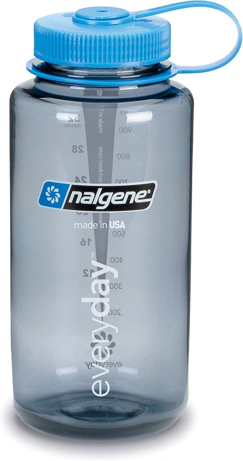 Nalgene Tritan – Botella de agua de boca ancha sin BPA, 32 onzas, gris con azul