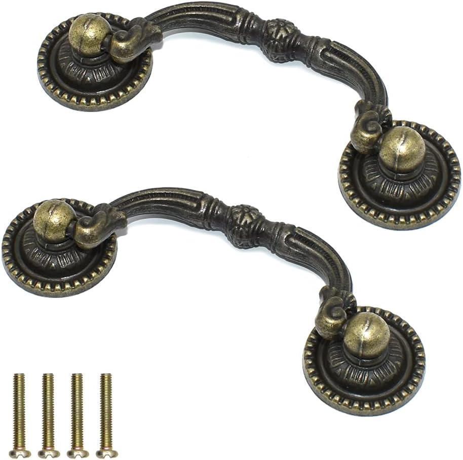 Paquete de 2 tiradores de cajón antiguos de 3 pulgadas con agujeros de 3 pulgadas, manijas de bronce vintage para gabinetes, vestidores, mesas,