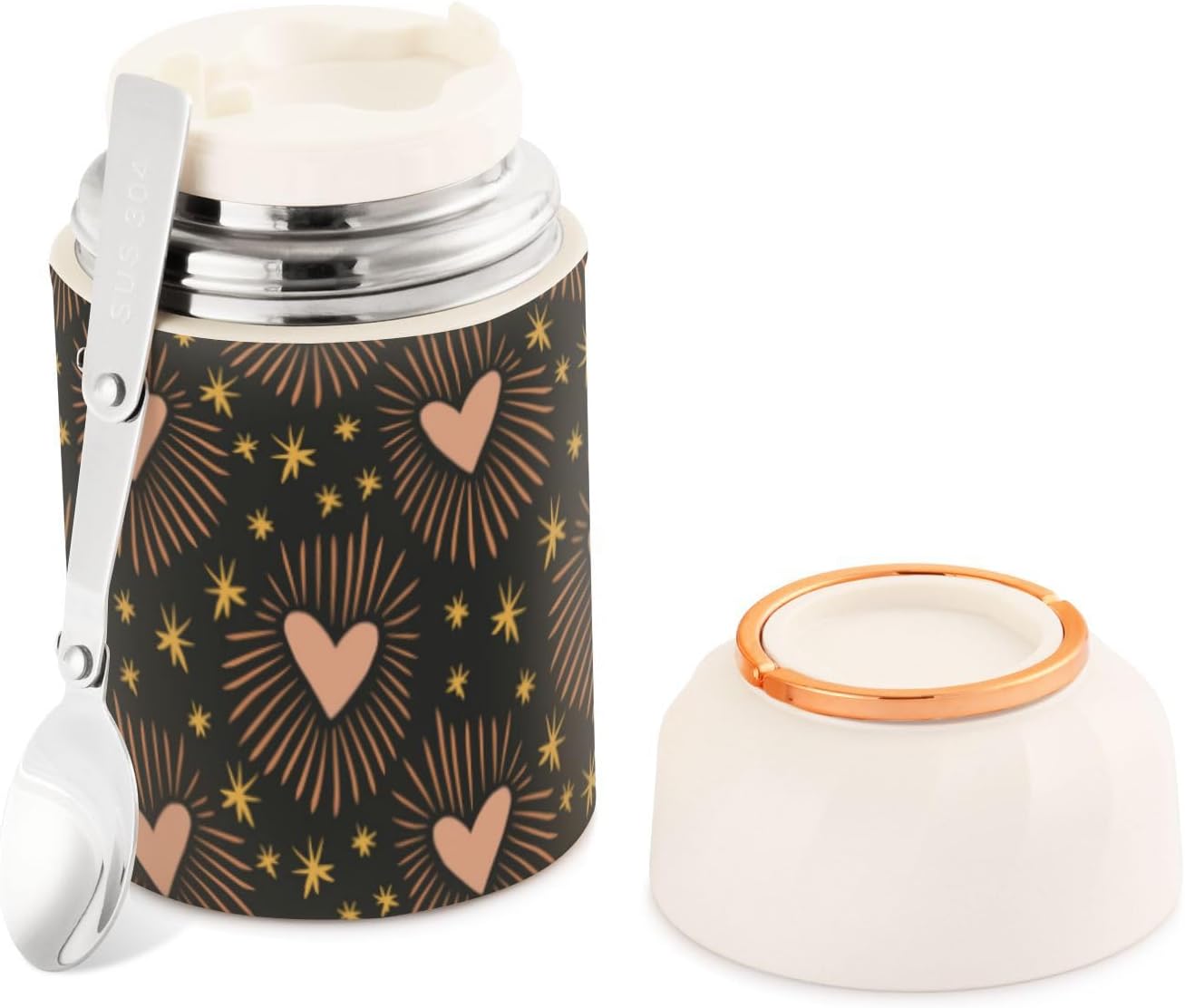 Magical Boho Sacred Heart Love Peace – Tarro aislado con cuchara para niños y mujeres, recipientes de 17 onzas  16.9 fl oz con tapas, de acero