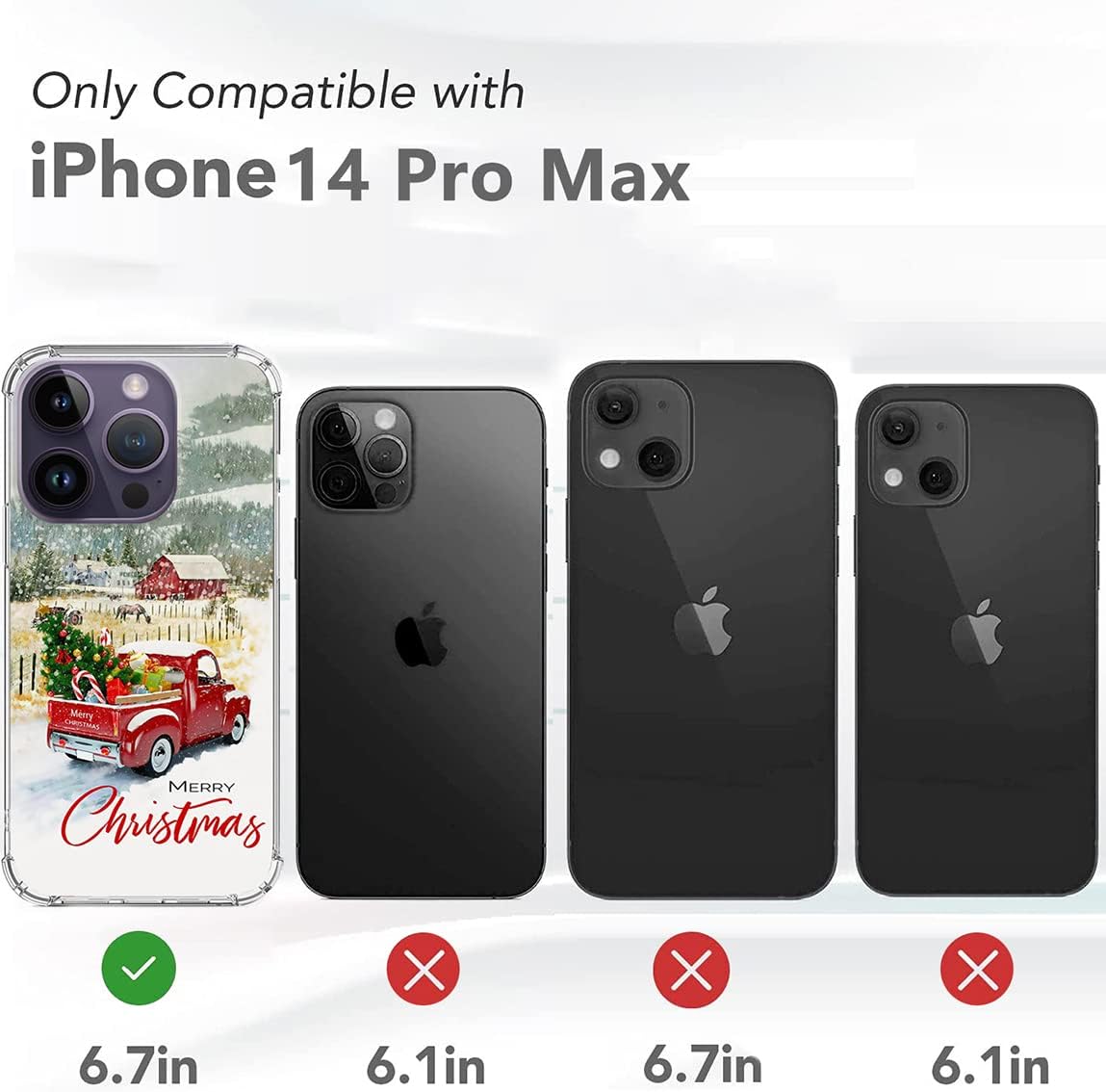 Funda transparente compatible con iPhone 14 Pro Max, diseño de camión rojo de árbol de Navidad, diseñada para mujeres, niñas, adolescentes, cuatro