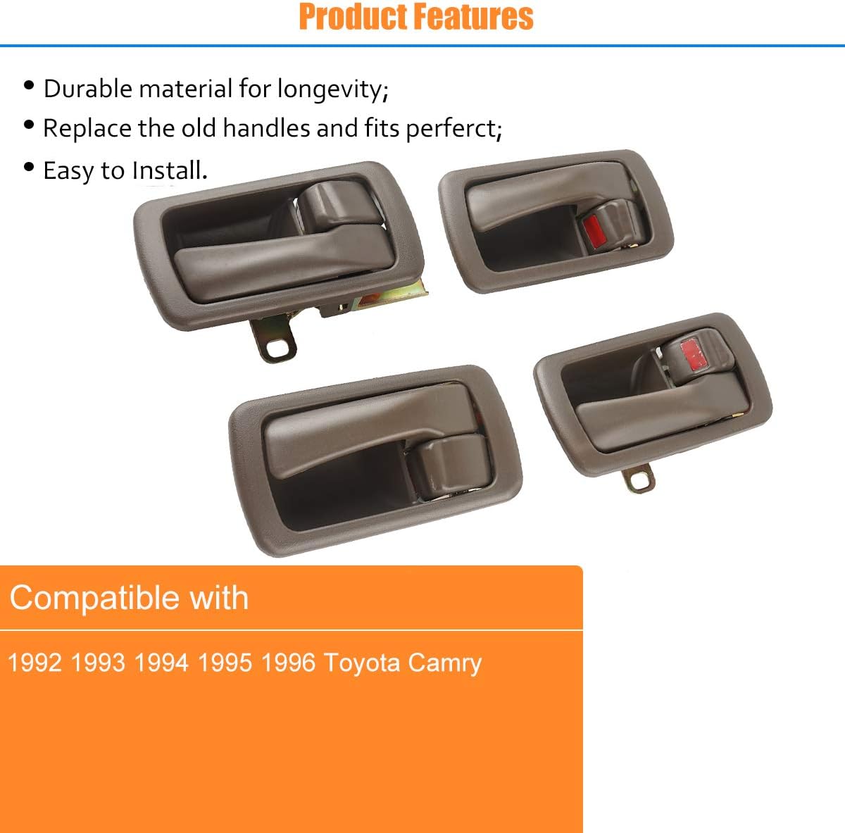 NPAUTO Manijas de puerta interiores y exteriores de repuesto para Toyota Camry 1992 1993 1994 1995 1996, delantera y trasera izquierda del conductor