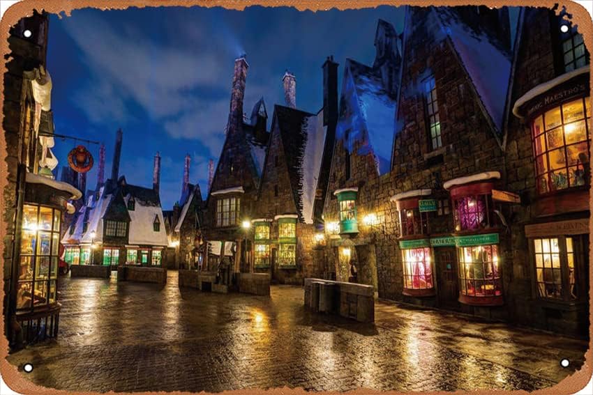 Zuhhgii Universal Studios Hogsmeade Village – Póster de metal para decoración de pared, decoración de pared, dormitorio, hogar, club, 8 x 12 pulgadas