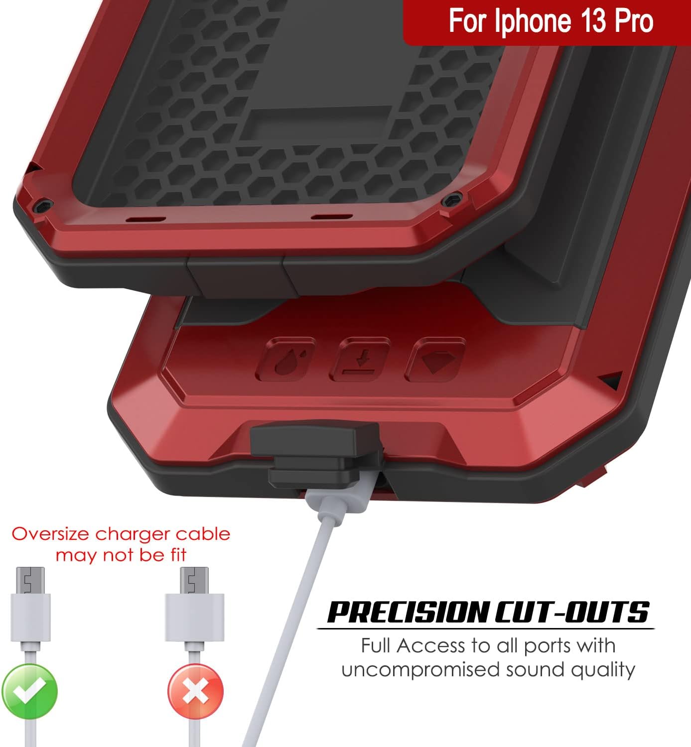 PunkCase Funda de metal para iPhone 13 Pro 2.0  Cubierta de armadura resistente  Diseño de aluminio y TPU de cuerpo completo con protector de