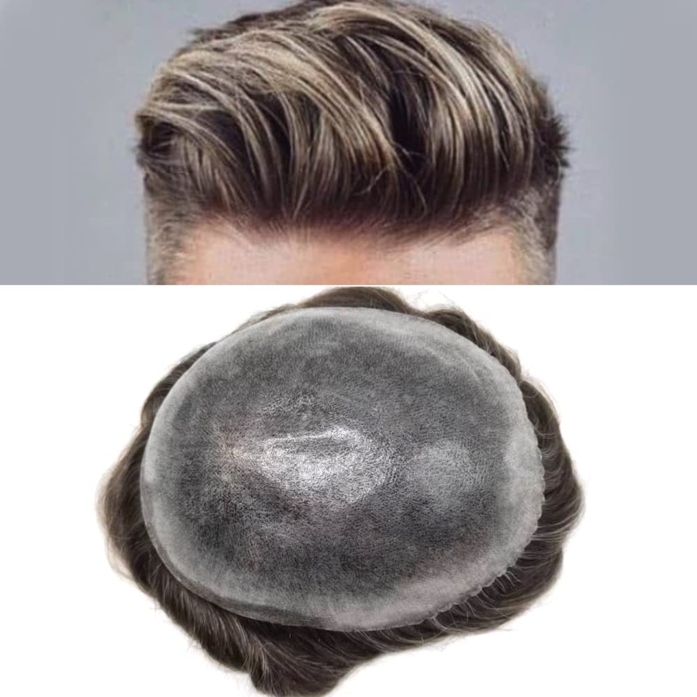 RESHE Toupee – Sistema de cabello humano de repuesto duradero para hombre, extensiones de pelo suave y fino, para hombres, 8 x 10 pulgadas, unidad