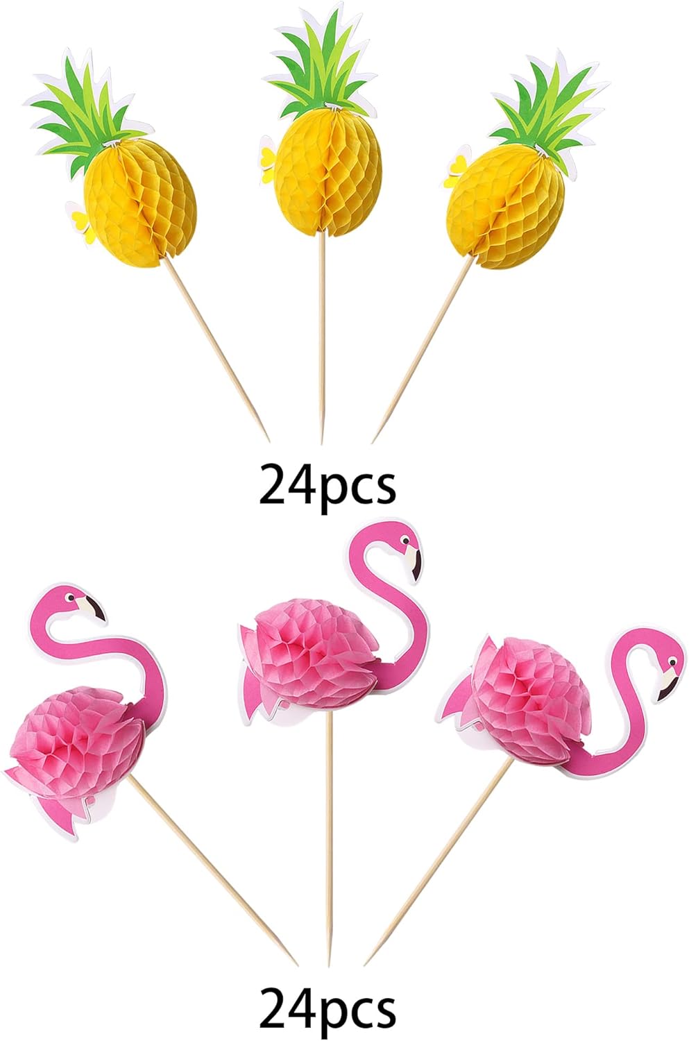 48 piezas 3D de flamenco para cupcakes para cóctel, tropical, Aloha Luau, piña, verano, hawaiano, playa, cupcakes, decoración para baby shower,