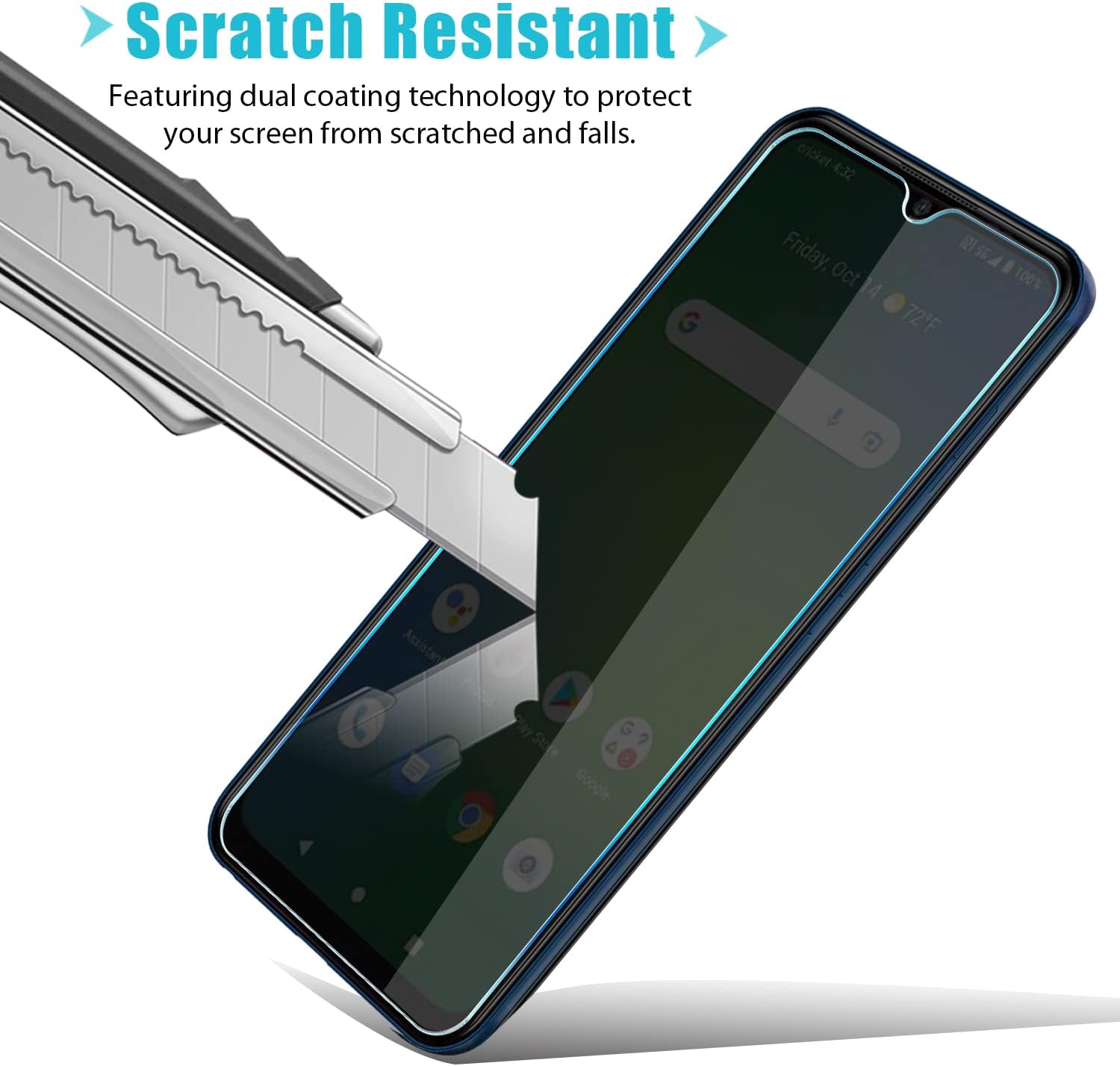 Paquete de 2 protectores de pantalla de vidrio templado para Cricket Magic 5G, película de vidrio templado Ultra HD, antiespía, dureza 9H, arañazos,