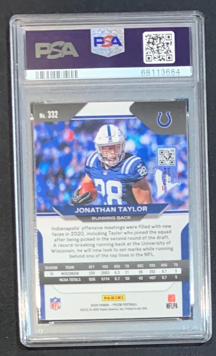 Jonathan Taylor 2020 Panini Prizm SP Negative Signed Football Rookie Card RC #332 PSA
