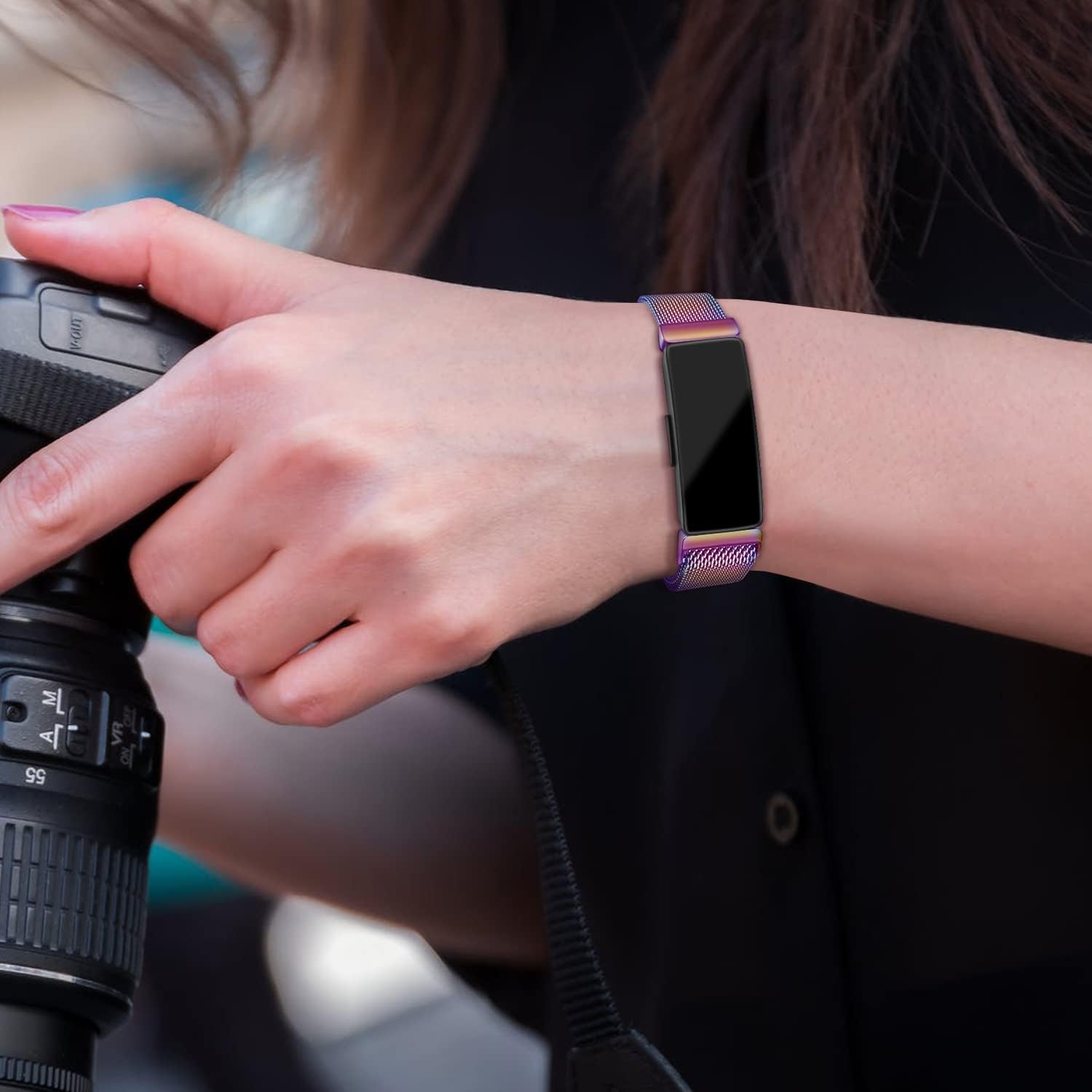 Correa de repuesto para Fitbit Inspire 2 bandas para mujeres y hombres, correa de repuesto de malla de metal de acero inoxidable ajustable para