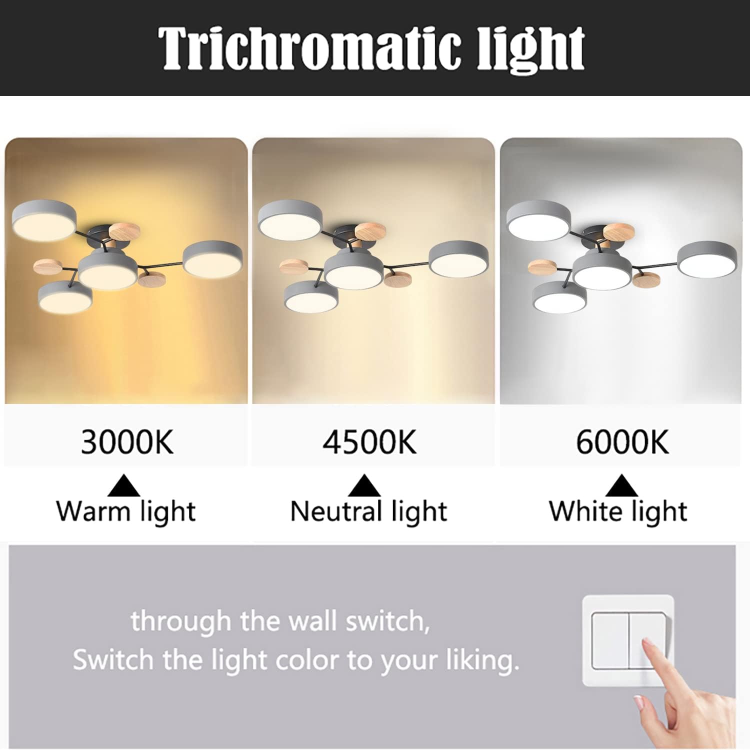 Liudefa Lámpara LED de techo, 26 pulgadas, 4 luces, luces de techo modernas, montaje empotrado, lámpara de madera regulable de 32 W para sala de