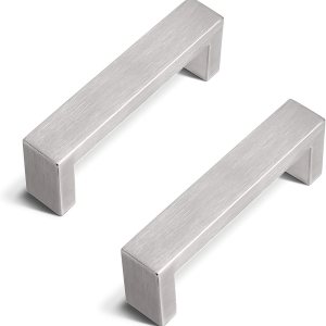 Paquete de 5 manijas de gabinete de acero inoxidable con agujero central de 3-34 pulgadas, estilo moderno, barra cuadrada, tiradores de cajón, Paquete de 5 manijas de gabinete de acero inoxidable con agujero central de 3-34 pulgadas, estilo moderno, barra cuadrada, tiradores de cajón,