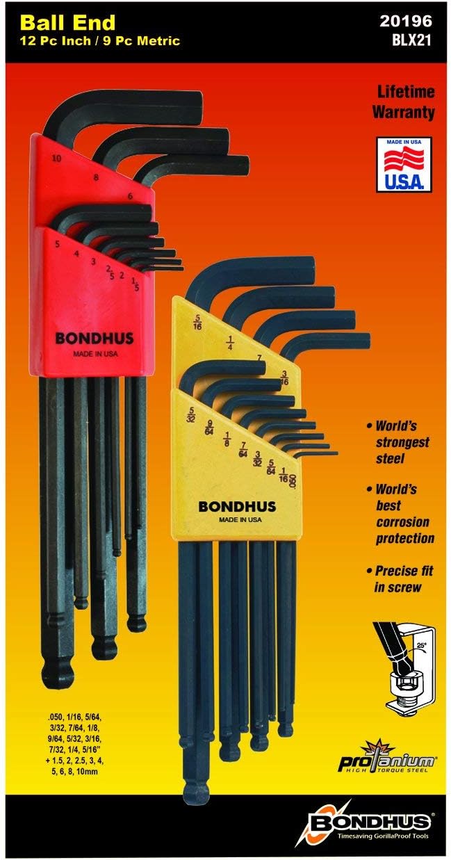 Bondhus Paquete doble de llave en L 20196, 10999 (0.059-0.394 in) y 10936 (.050-516 pulgadas)