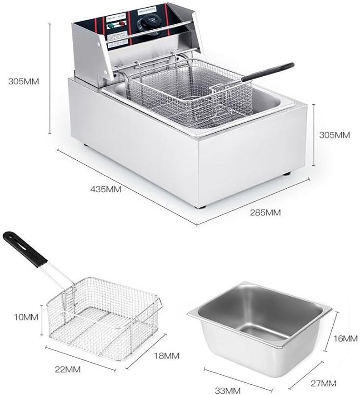 Freidora eléctrica de encimera para comercial y hogar, freidora eléctrica con cesta y tapa para cocina y restaurante en el hogar, capacidad de