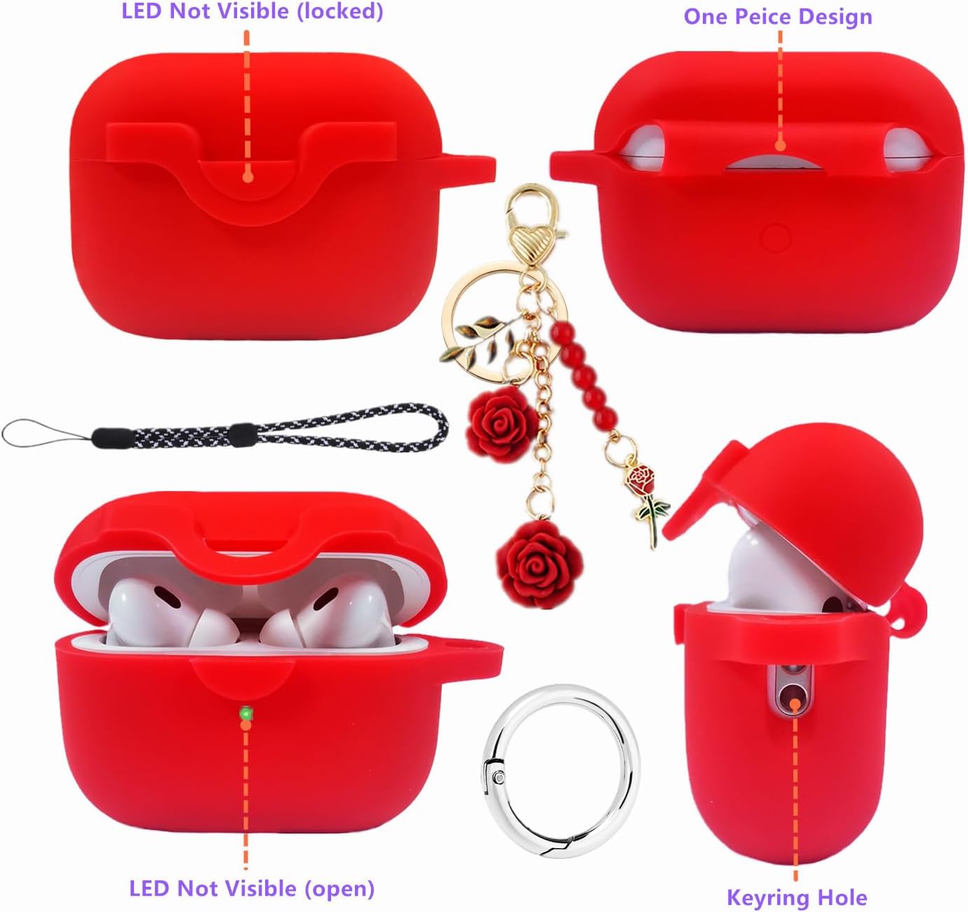 Funda con cerradura para Airpods Pro de 2 generación1 generación con bonito cordón de llavero de flores, funda protectora de silicona para Airpods