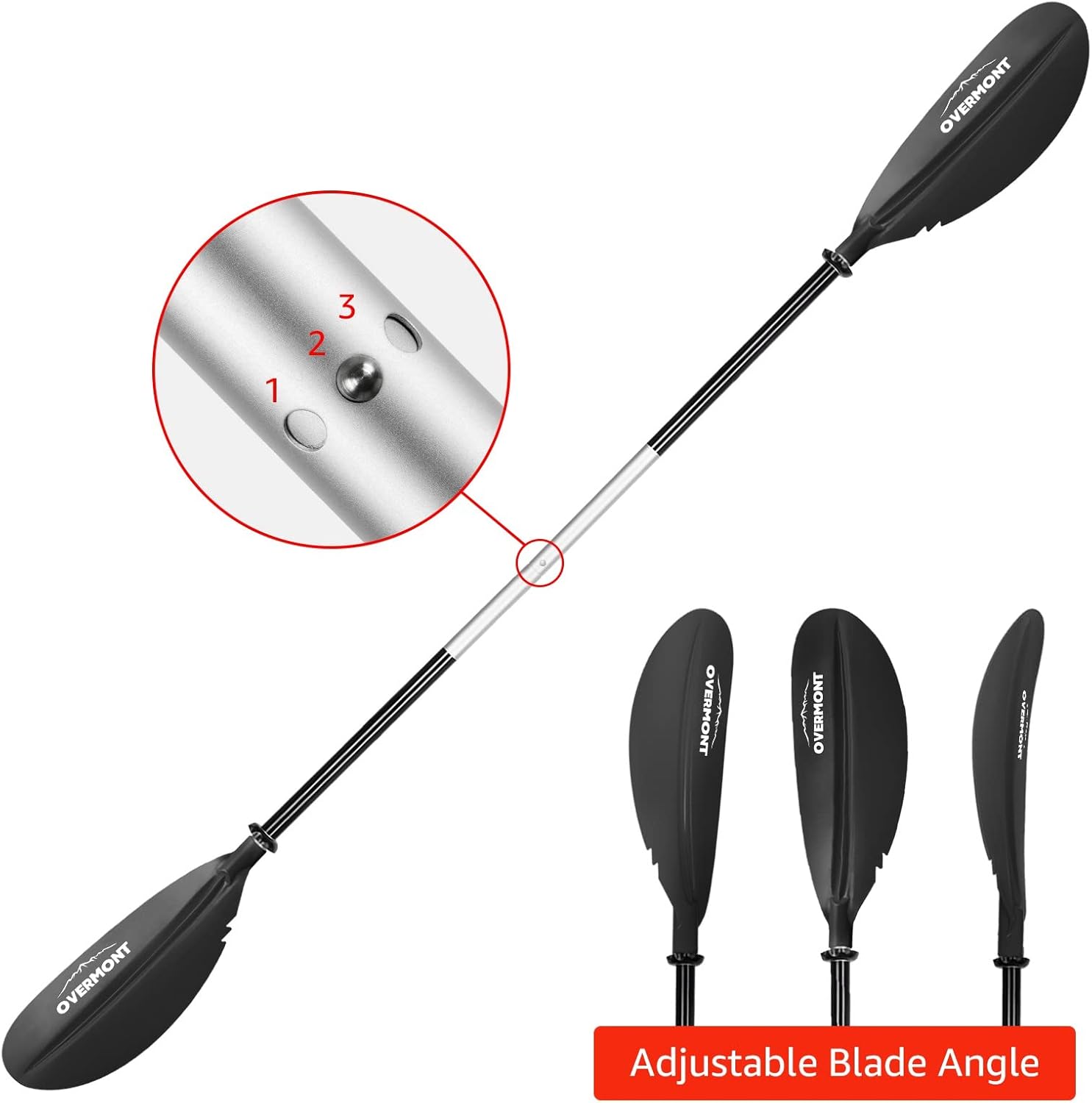 Overmont – Remo para kayak de 90.5pulgadas, aleación de aluminio resistente, ligero, para kayaks inflables con correa de remo.