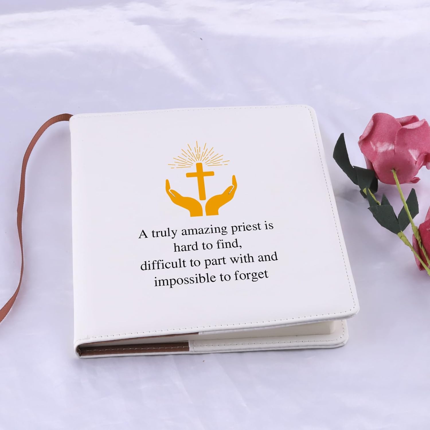 LQRI Catholic Priest Gift Church Priest Notebook Christian Religion Leather Notebook Journal Notebook Religious Gift (beige)