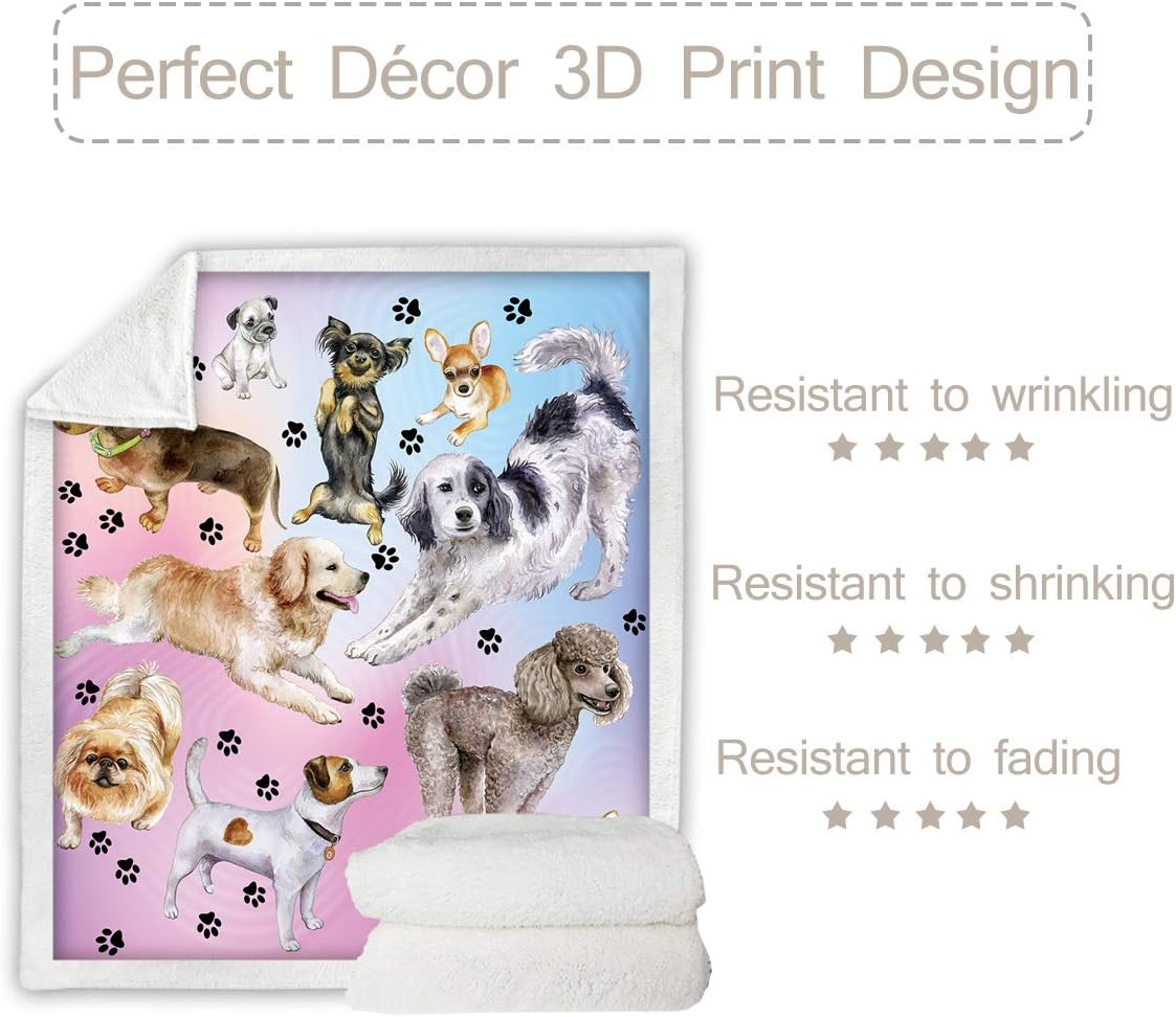 Sleepwish Manta de vellón con estampado de patas de perro, color rosa pastel, manta sherpa con estampado de animales de cachorro, súper suave,