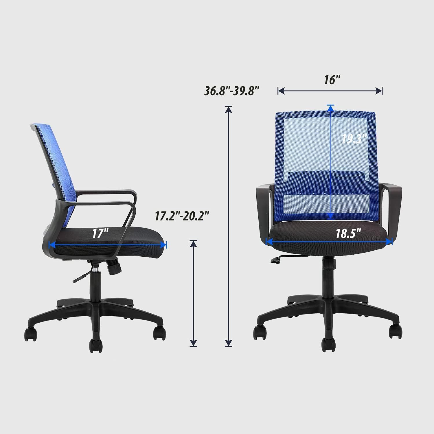 Silla de oficina, silla ergonómica de escritorio de malla con respaldo medio, silla de malla giratoria de altura ajustable, silla de computadora con