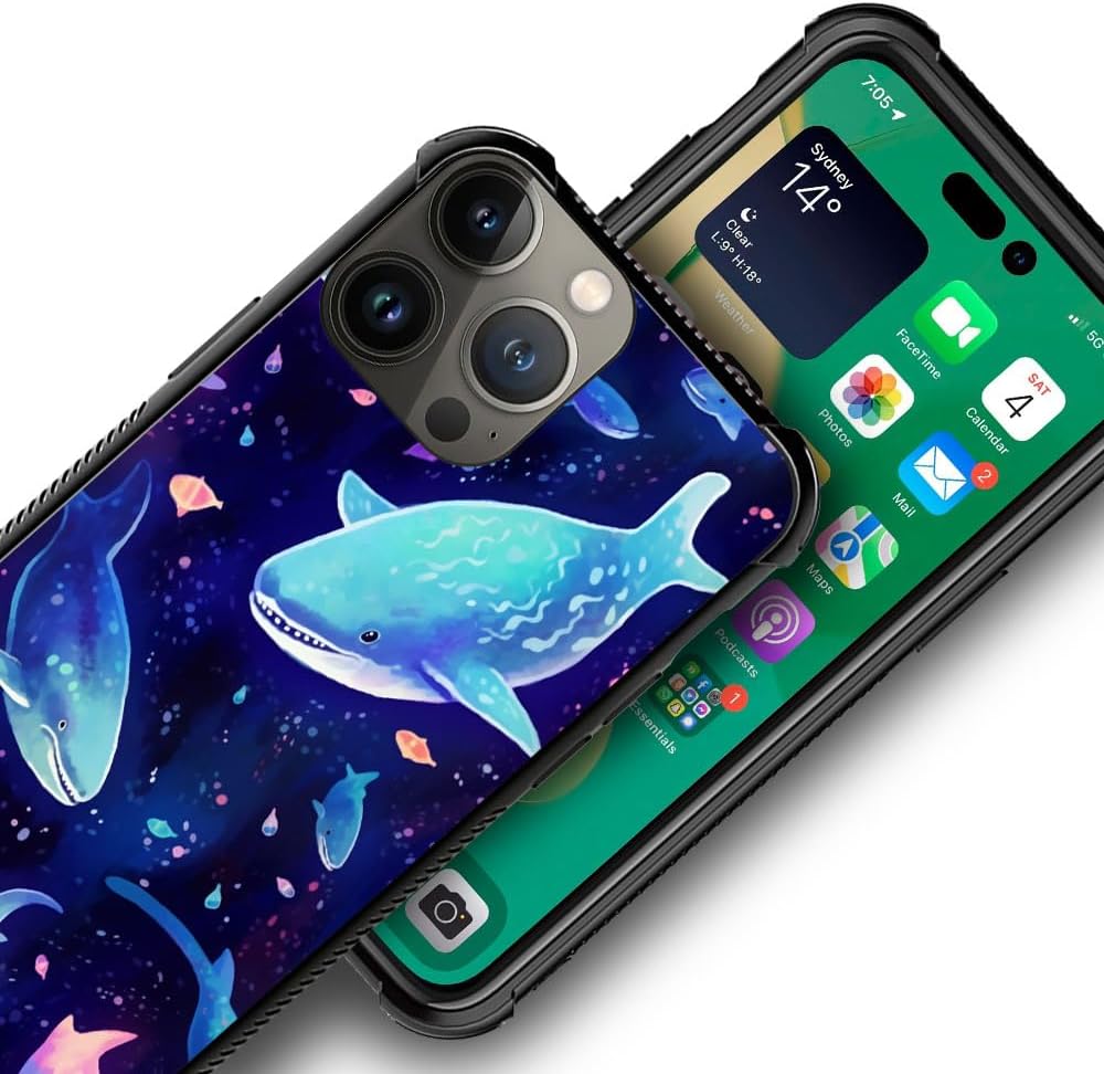 CARLOCA Funda compatible con iPhone 13 Mini, diseño de patrón de tiburón morado Corlorful para niñas y niños, a prueba de golpes, antiarañazos, para