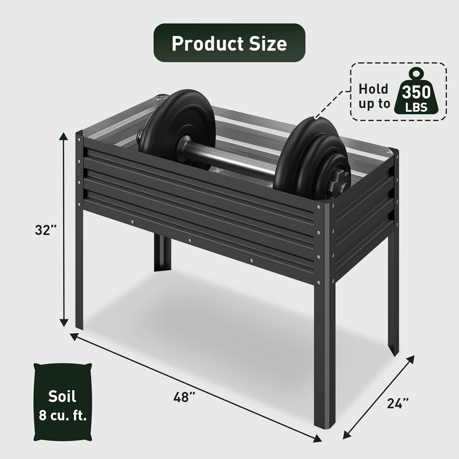 Cama de jardín elevada galvanizada para exteriores, para verduras, flores, hierbas, maceta de metal elevada con patas, caja de jardín de metal para