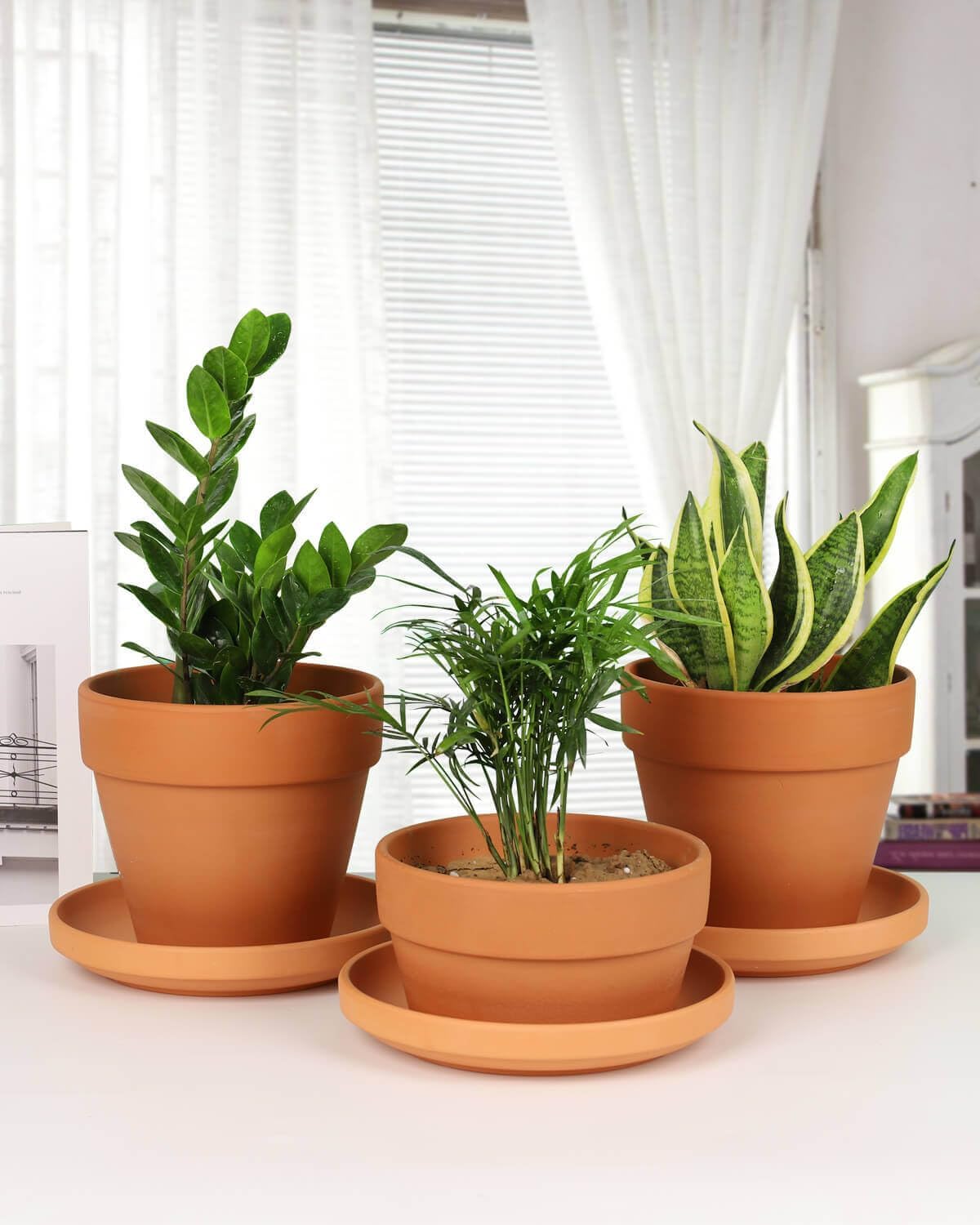 Platillo grande de terracota de 9 pulgadas para plantas, 4 platillos grandes y redondos para macetas, bandejas grandes de arcilla perfectas para