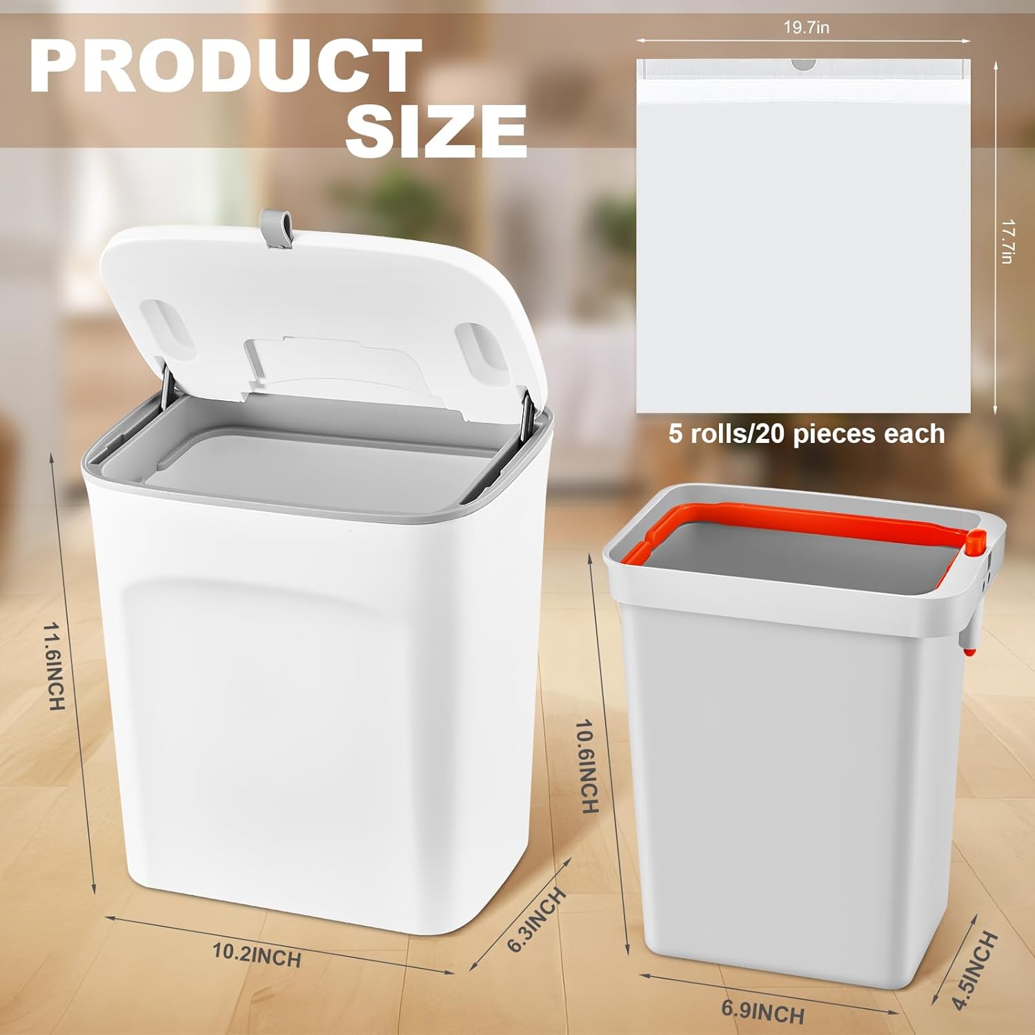 Tioncy Receptáculo de plástico para servilletas sanitarias con recipiente extraíble y 100 forros para servilletas sanitarias de 10.2 x 6.3 x 11.6