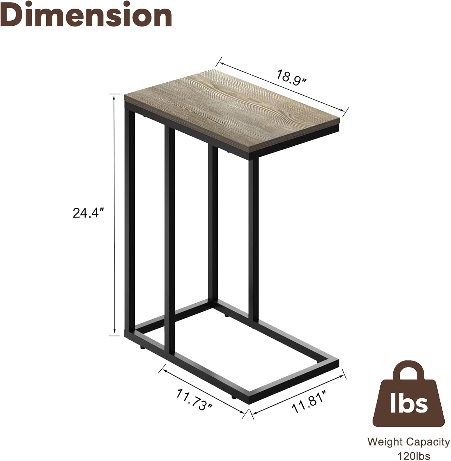 MAXTOWN – Mesa auxiliar en forma de C, mesa auxiliar pequeña para espacios pequeños, mesa de sofá para sala de estar, dormitorio, mesa auxiliar