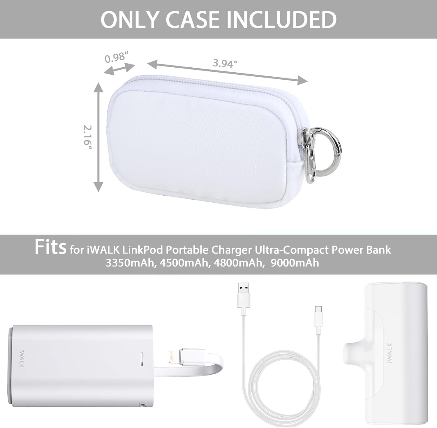 Funda de viaje compatible con iWALK LinkPod Mini cargador portátil 3350mAh, 4500mAh, 4800mAh, 9000mAh Ultra-Compact Power Bank, funda para Anker 621