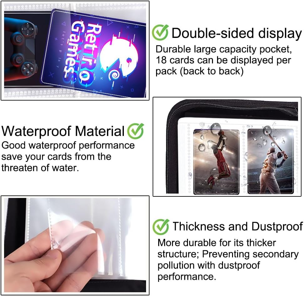 POKONBOY Paquete de 100 fundas para tarjetas de intercambio de 9 bolsillos, hojas de almacenamiento de tarjetas de intercambio para tarjetas de
