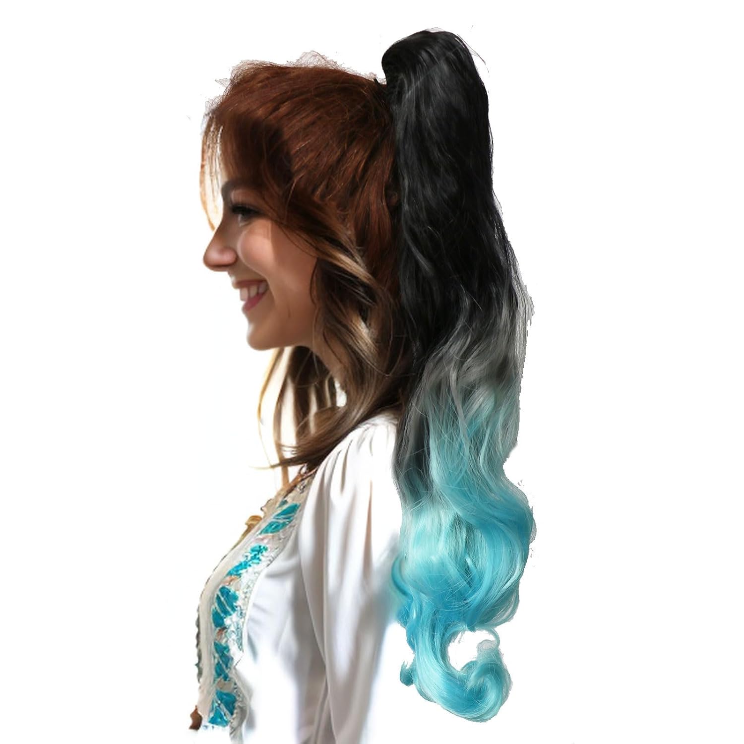 Extensión de cola de caballo rizada con cordón, color degradado, para mujer, extensión de cola de caballo sintética de fábrica (24 pulgadas, T