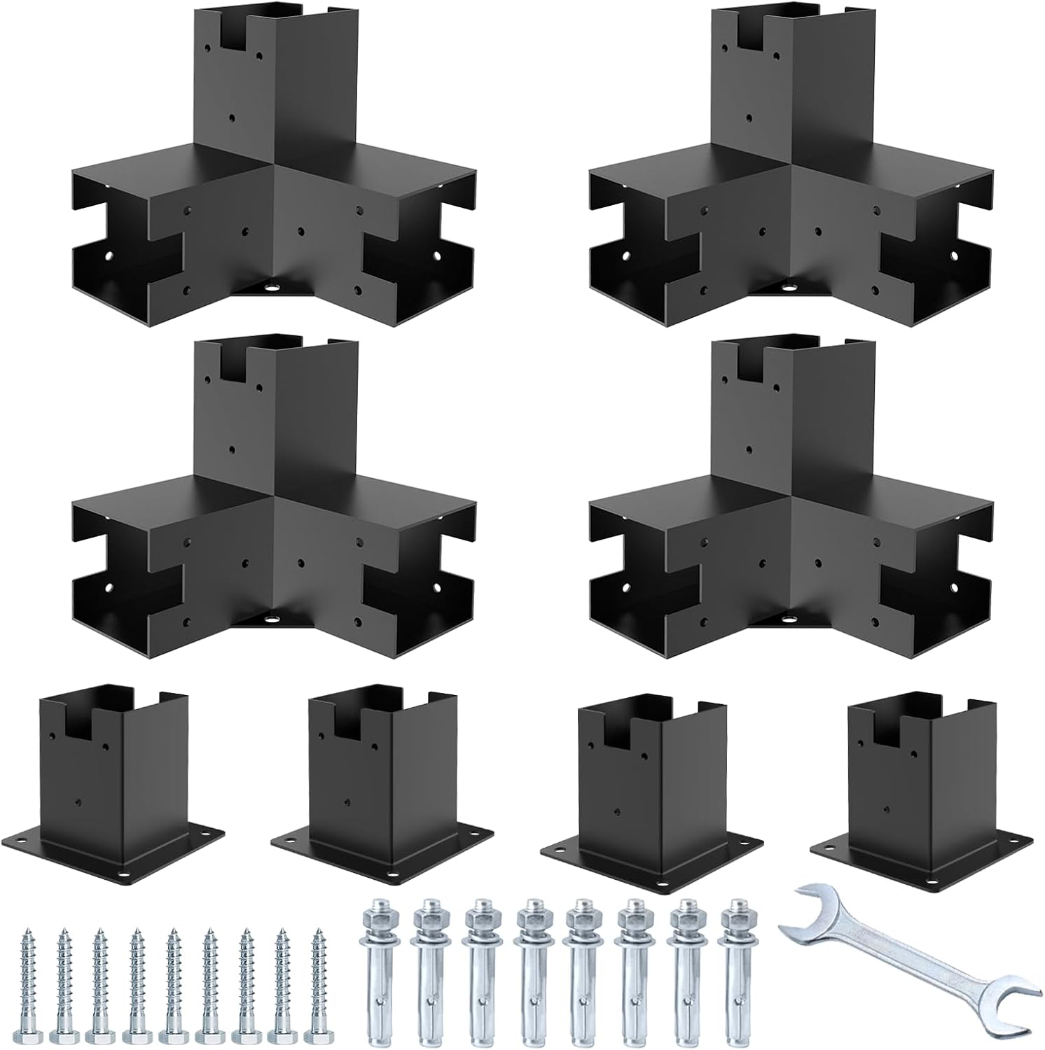 Likeem Kit de pérgola, calibre 12, resistente, 6 x 6 pulgadas, soporte de madera elevada, incluye 4 hombros de soporte, 4 botas para pérgola de