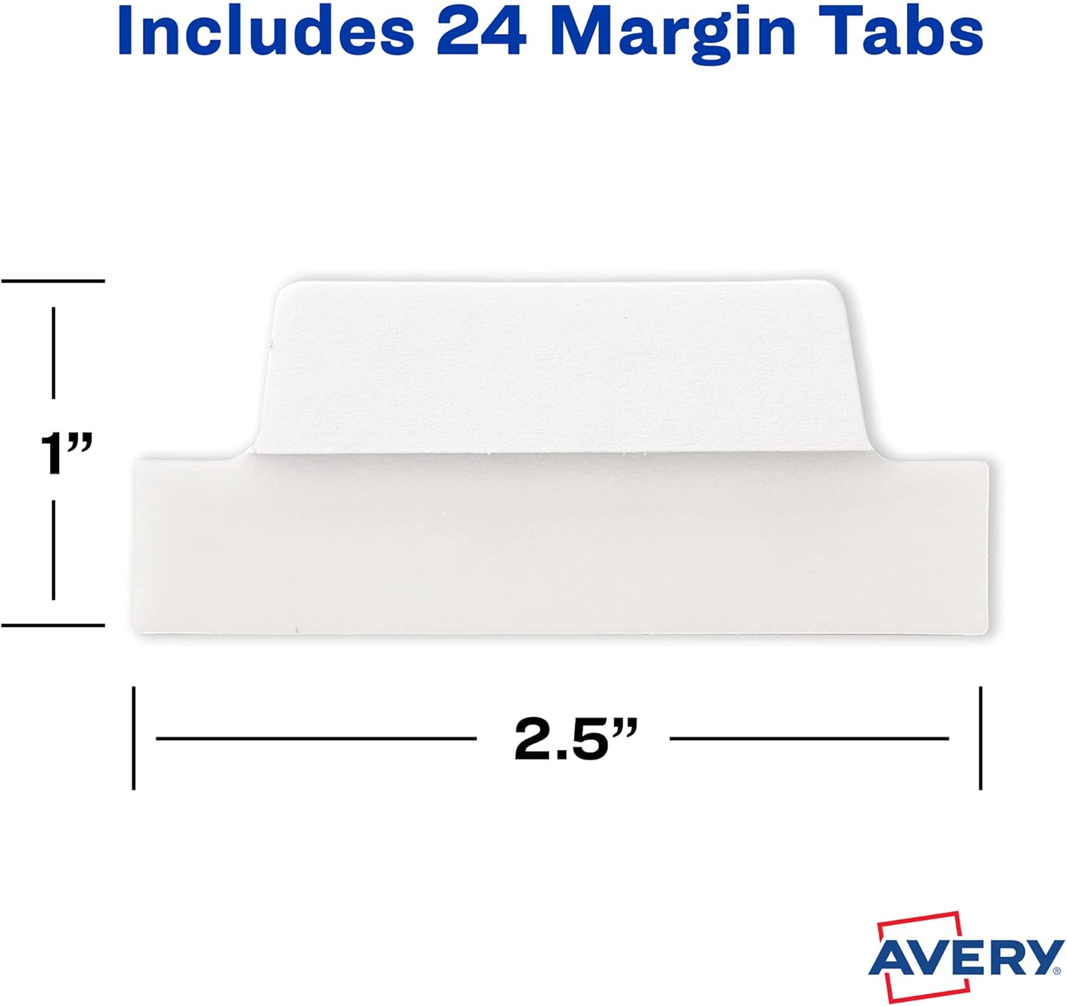 Avery Pestañas Margin Ultra, 2.5 x 1 pulgadas, 2 lados para escribir, blanco, 24 pestañas reposicionables (74789) (paquete de 2)