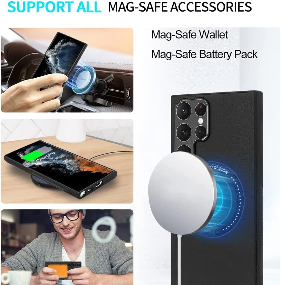Funda ultra magnética compatible con Samsung Galaxy S22 con protector de pantalla, compatible con Magsafe Funda protectora de piel de lujo, TPU