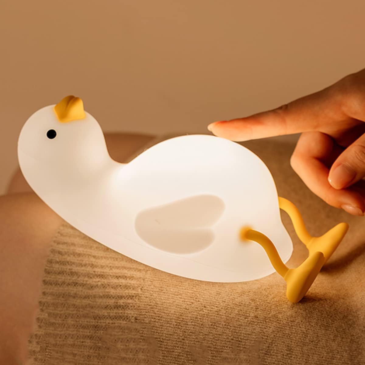 Luz nocturna para niños, bonita luz de pato plano y blando, lámpara de silicona con animales Kawaii para niños y niñas, luz nocturna LED para