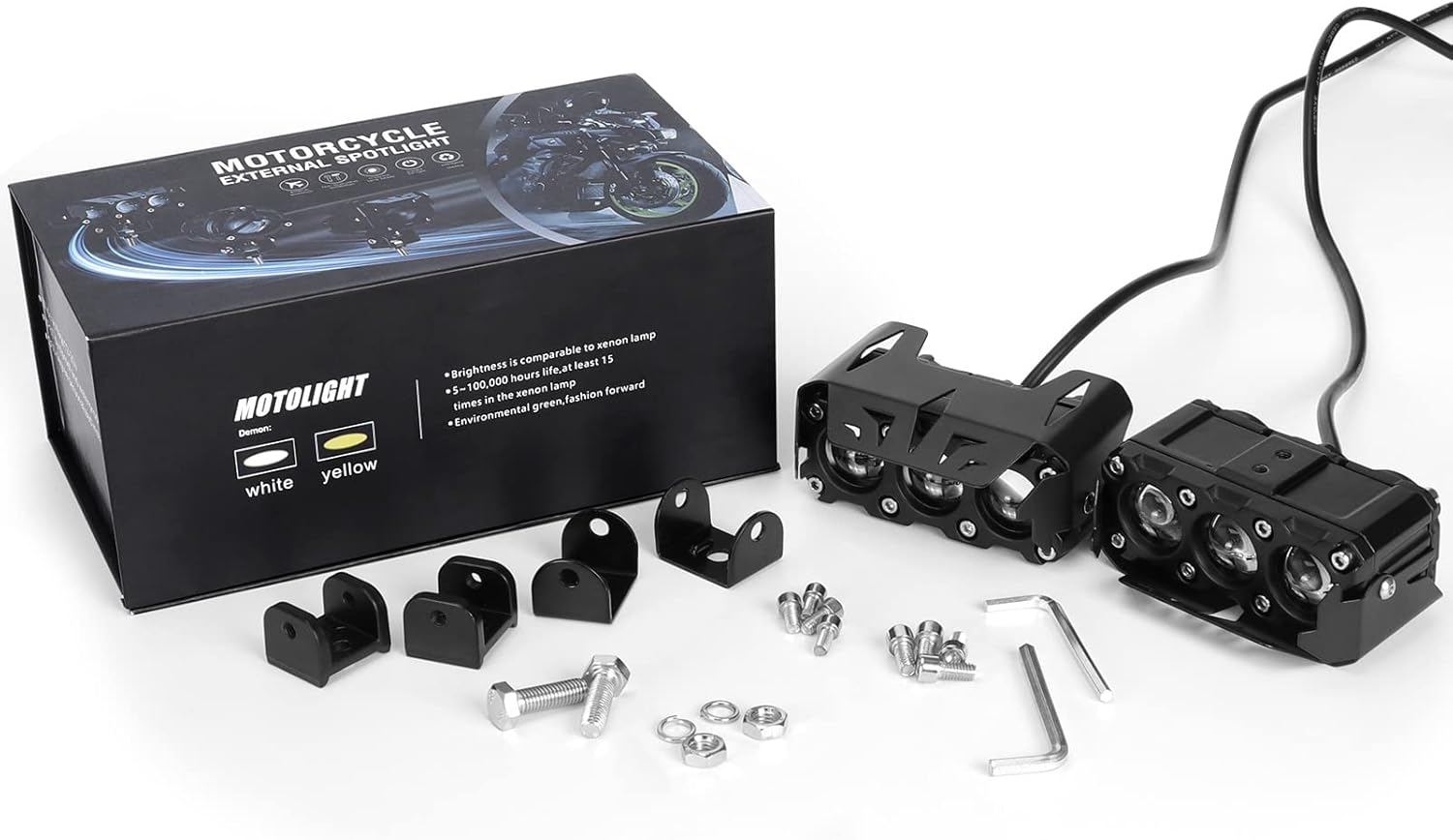 KAWELL Luz de conducción LED de 60 W, luz antiniebla auxiliar, foco LED, IP68, impermeable, doble color, luz de trabajo LED para motocicleta,