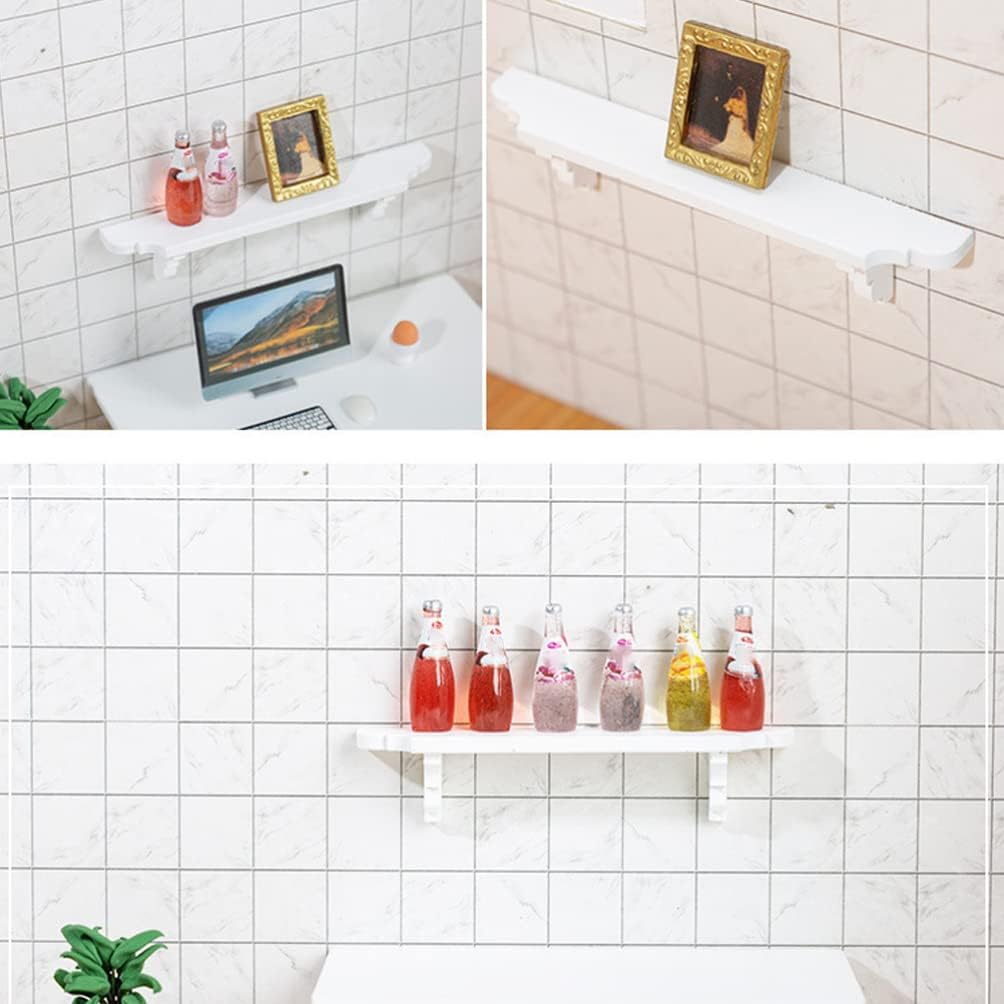 Ipetboom 2 estantes de pared para casa de muñecas, estantes de madera en miniatura, 1 12 escalas diminutas de madera blanca para decoración de