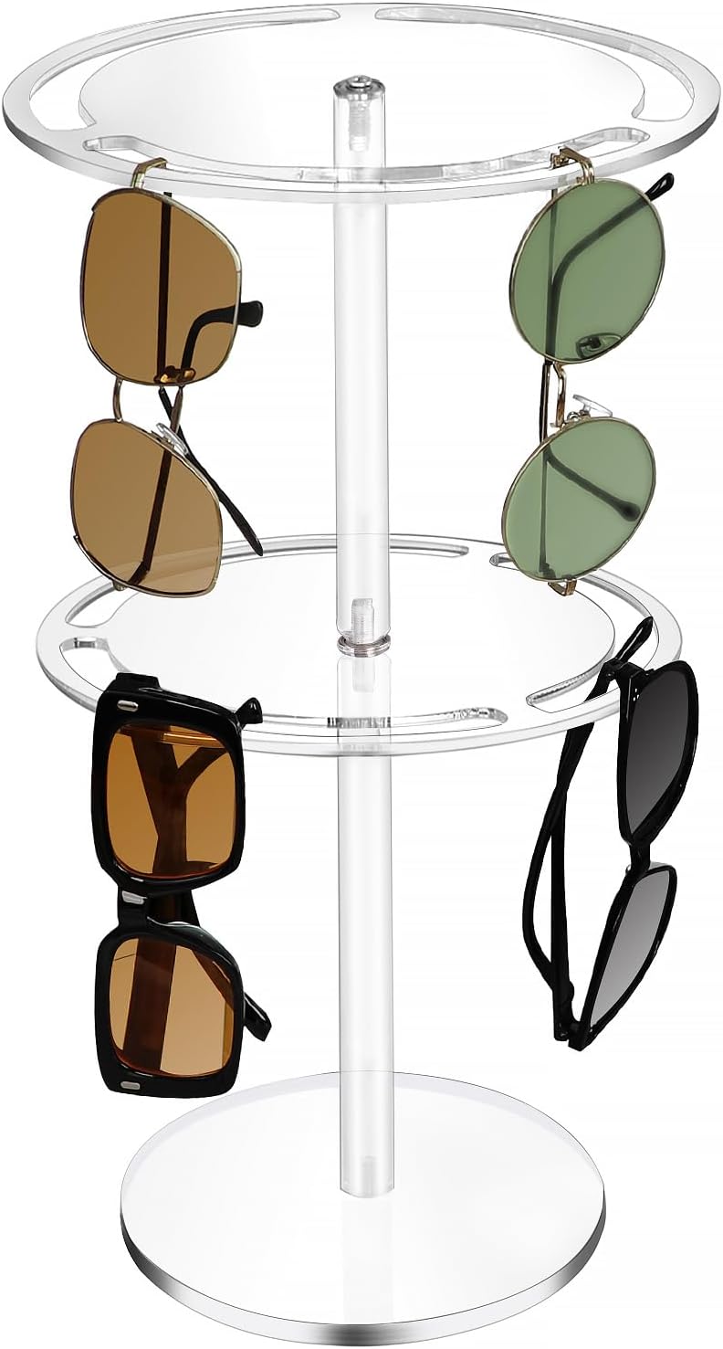 Organizador de lentes de sol de gran capacidad, soporte de exhibición de lentes de acrílico giratorio de 360, estante de almacenamiento de gafas