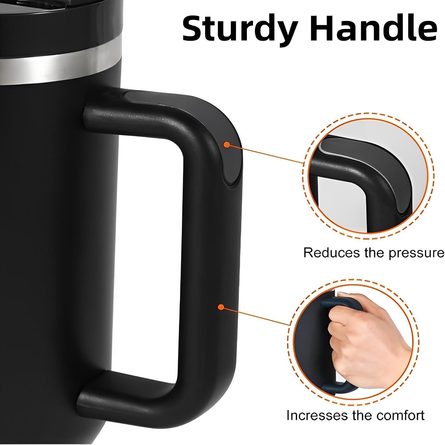 MPDA – Vaso de 40 onzas con asa y tapa con pajilla, vasos aislados de acero inoxidable, botella de agua de viaje, taza de café reutilizable para